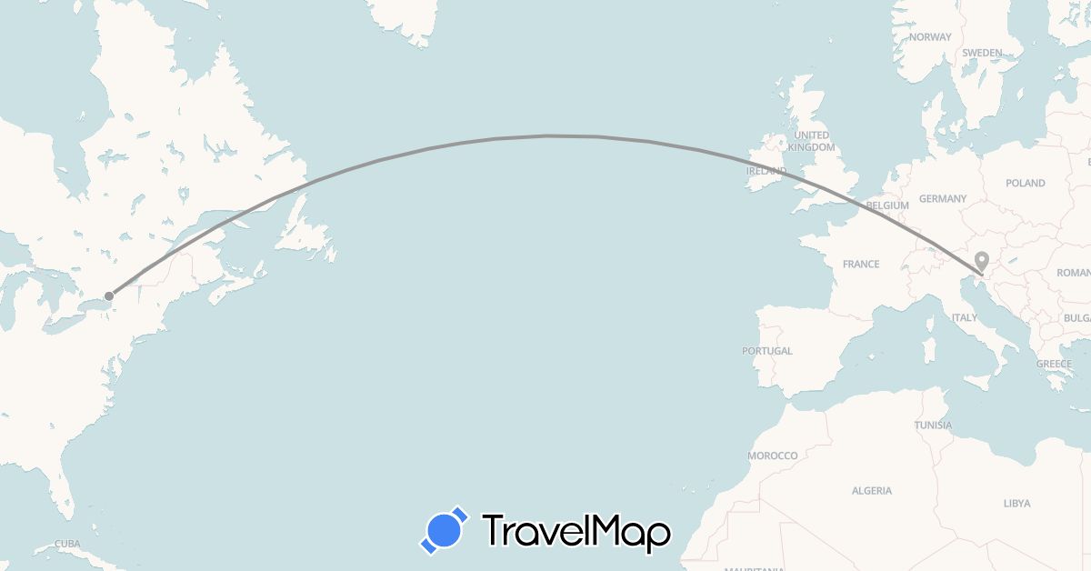 TravelMap itinerary: driving, plane in Canada, Slovenia (Europe, North America)